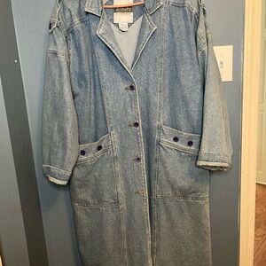 80’s Vintage Blue Denim trench/duster Coat. Sz. Large